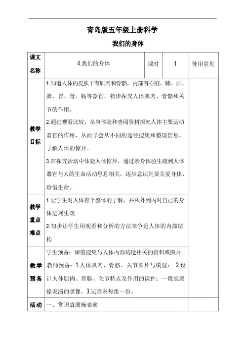 《我们的身体》教案