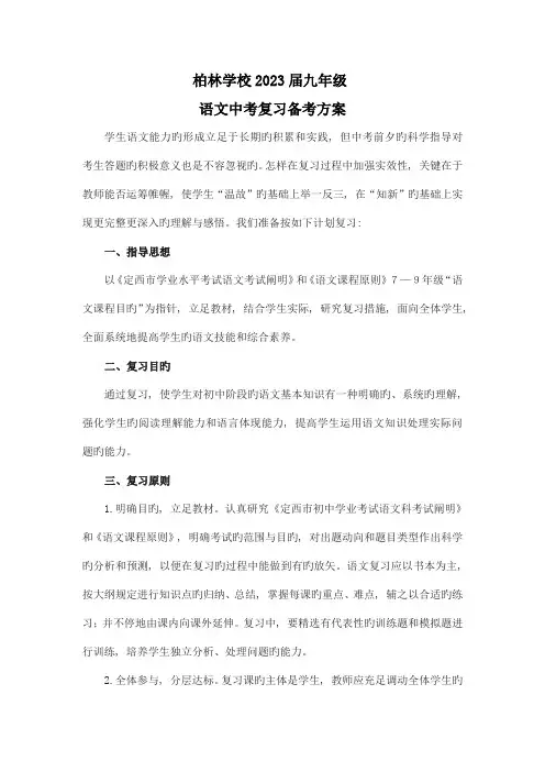 中考语文复习备考方案
