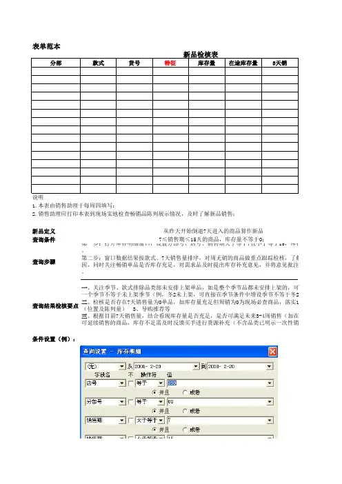 门店单品管理用表