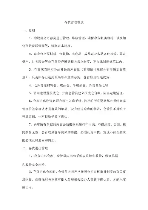 公司存货管理制度,存货堆放和日常管理,存货盘点办法