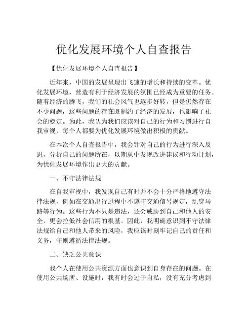 优化发展环境个人自查报告
