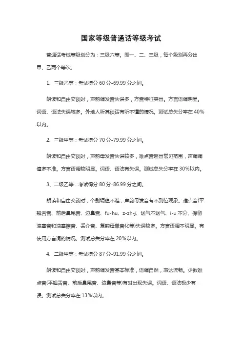 国家等级普通话等级考试