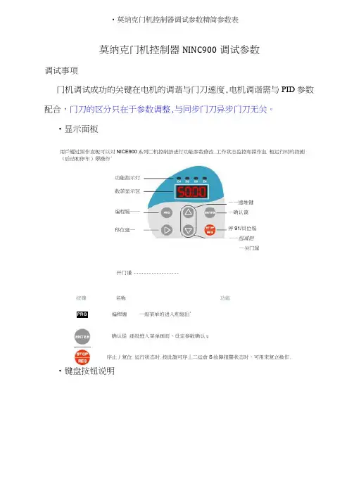 莫纳克门机控制器调试参数精简参数表(2)