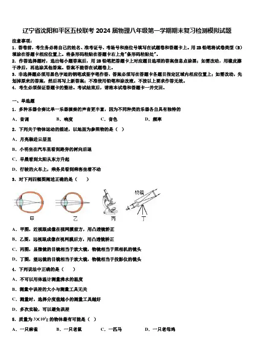 辽宁省沈阳和平区五校联考2024届物理八年级第一学期期末复习检测模拟试题含解析