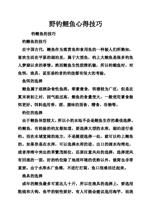 野钓鲤鱼心得技巧