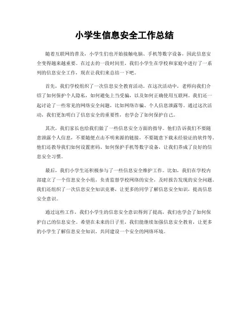 小学生信息安全工作总结