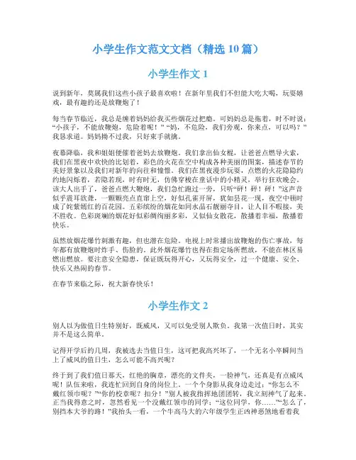 小学生作文范文文档(精选10篇)