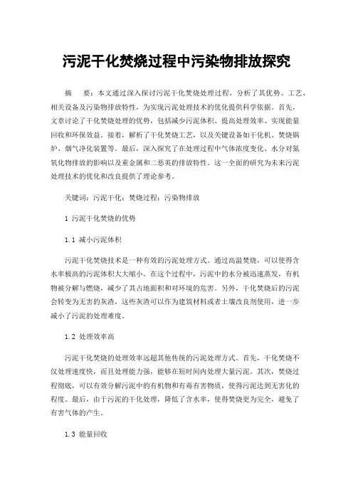 污泥干化焚烧过程中污染物排放探究