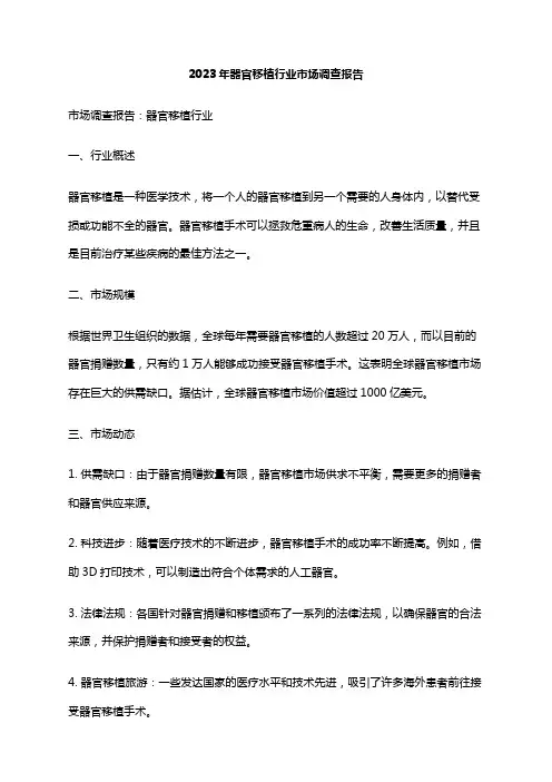 2023年器官移植行业市场调查报告