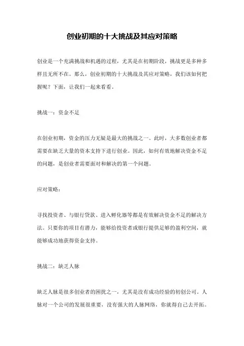 创业初期的十大挑战及其应对策略