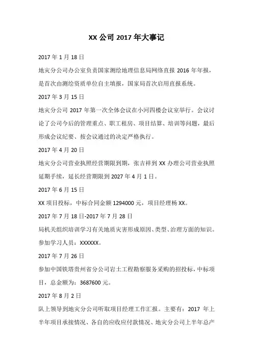大事记报告模板