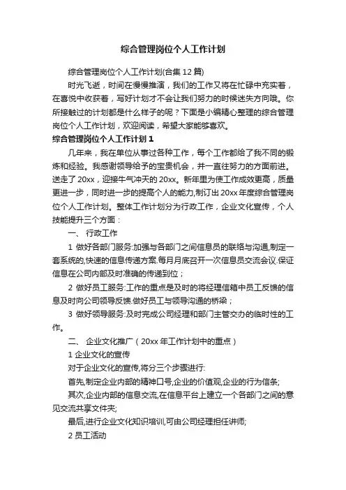 综合管理岗位个人工作计划（合集12篇）