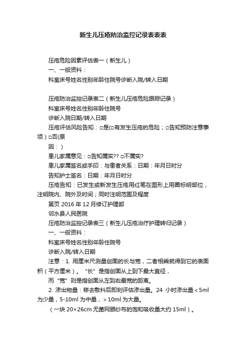 新生儿压疮防治监控记录表表表