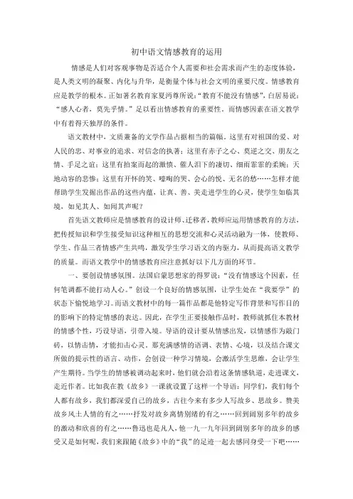 初中语文情感教育的运用(论文)