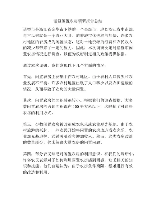 诸暨闲置农房调研报告总结
