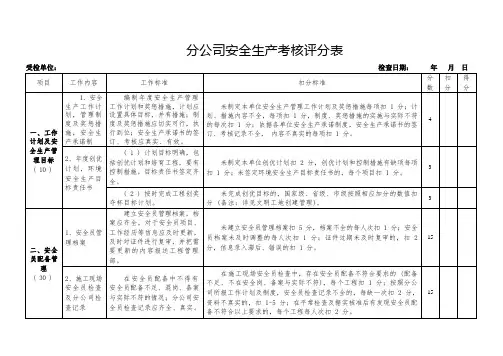 分公司安全生产考核评分表