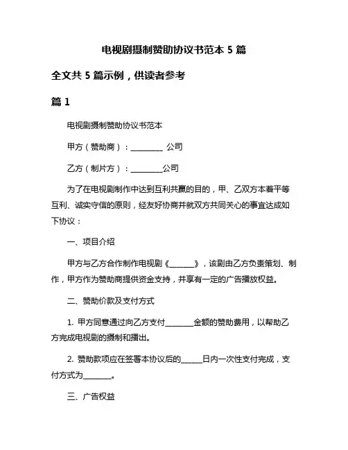 电视剧摄制赞助协议书范本5篇