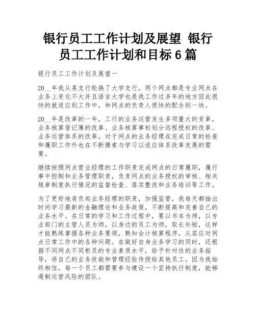 银行员工工作计划及展望 银行员工工作计划和目标6篇 