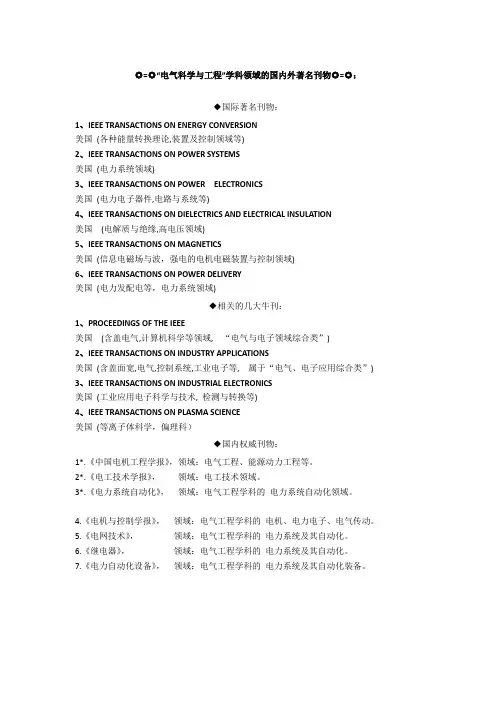 电气科学领域SCI期刊汇总