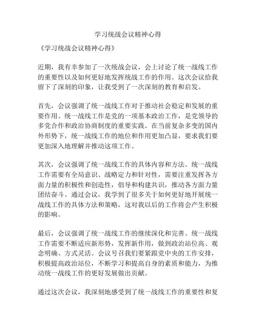 学习统战会议精神心得