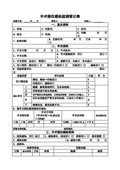 [VIP专享]手术部位感染监测登记表