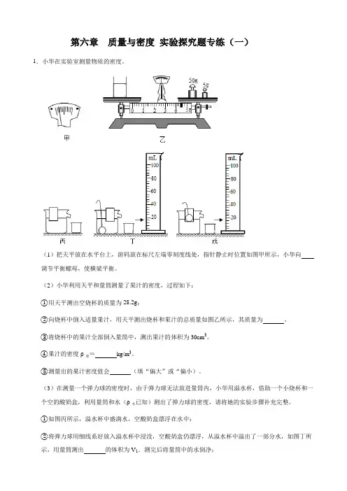 人教版物理八年级上册 第六章  质量和密度 实验探究题专练(一)(解析版)