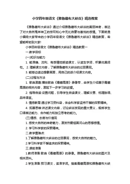 小学四年级语文《雅鲁藏布大峡谷》精选教案