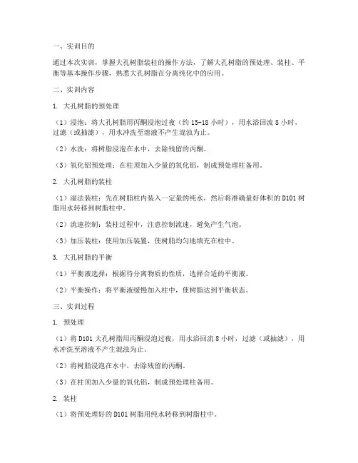 大孔树脂装柱实训报告