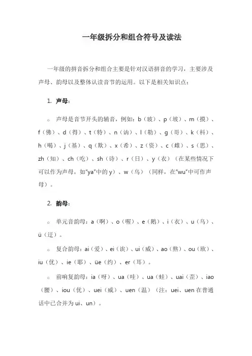 一年级拆分和组合符号及读法