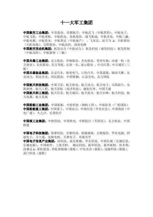 十一大军工集团下属上市公司