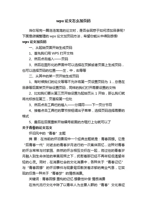 wps论文怎么加页码