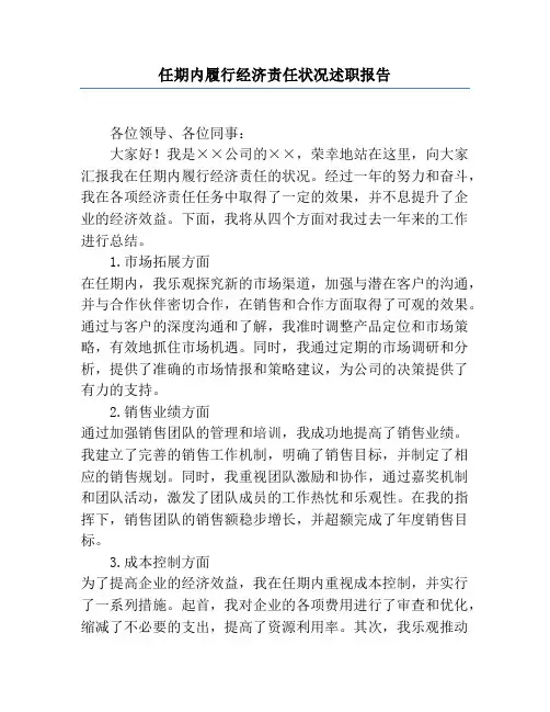 任期内履行经济责任情况述职报告