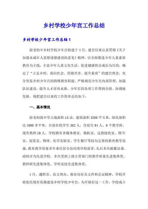 乡村学校少年宫工作总结