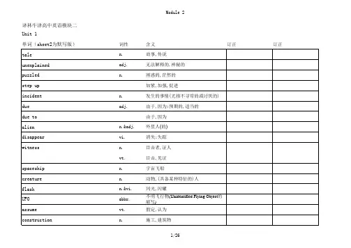译林牛津高中英语必修二单词默写表