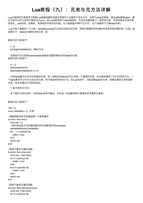 Lua教程（九）：元表与元方法详解
