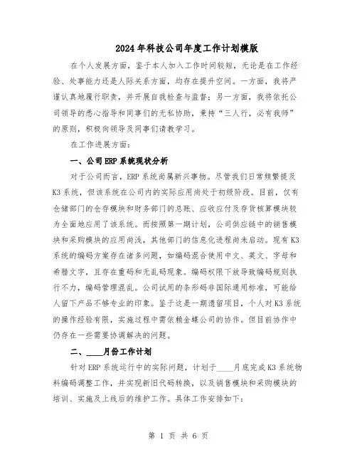 2024年科技公司年度工作计划模版（三篇）