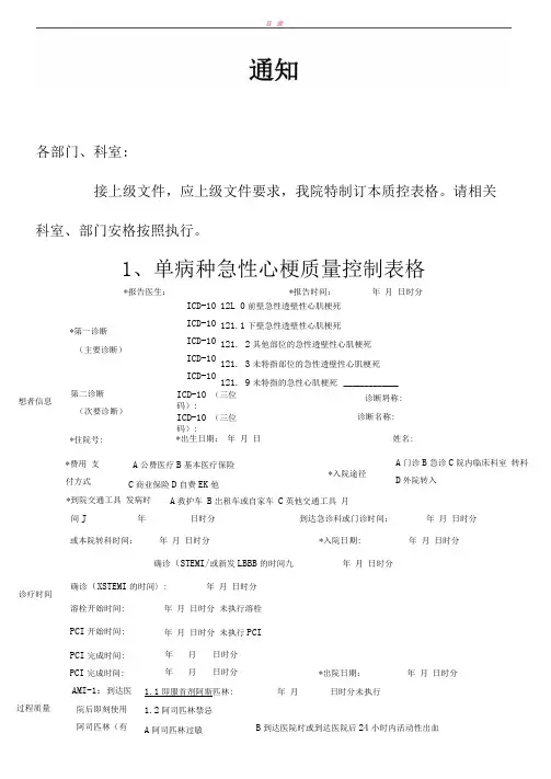 医院单病种质量控制表单(完整版)