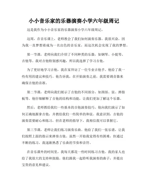 小小音乐家的乐器演奏小学六年级周记