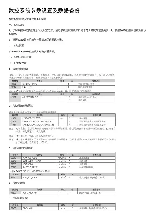 数控系统参数设置及数据备份