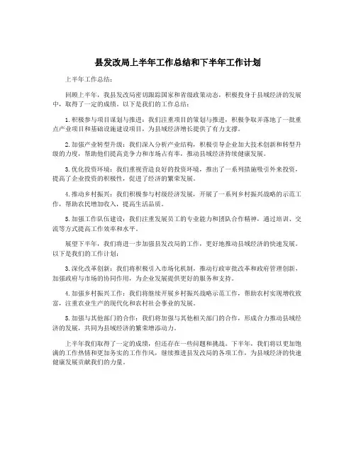 县发改局上半年工作总结和下半年工作计划