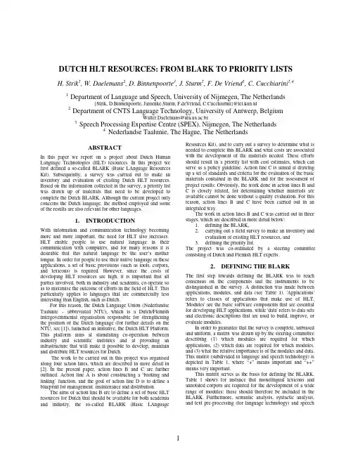 Dutch HLT Resources From BLARK to Priority lists