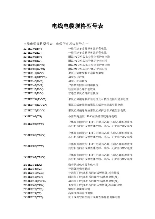 电线电缆规格型号(全部)(DOC128页)