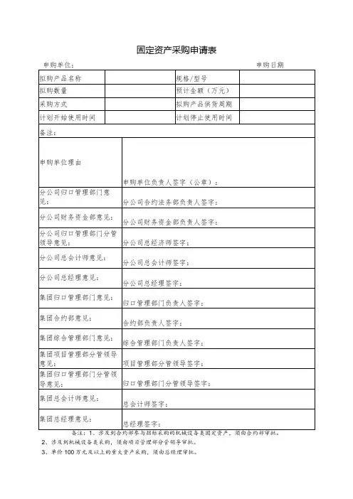 固定资产采购申请表