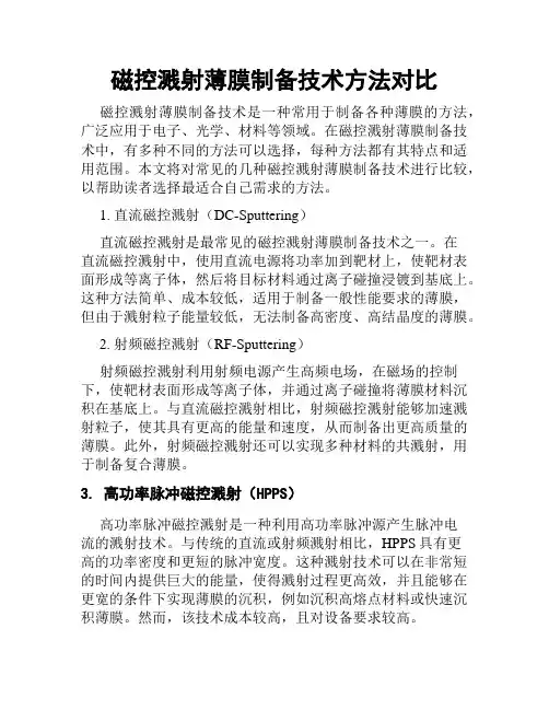 磁控溅射薄膜制备技术方法对比