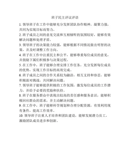 班子民主评议评语