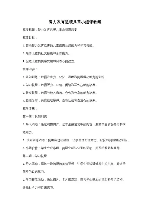 智力发育迟缓儿童小组课教案