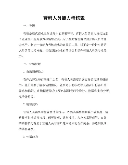 营销人员能力考核表