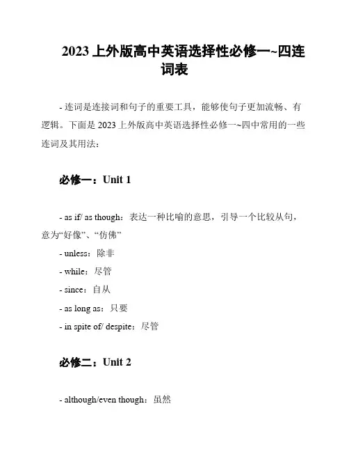 2023上外版高中英语选择性必修一~四连词表