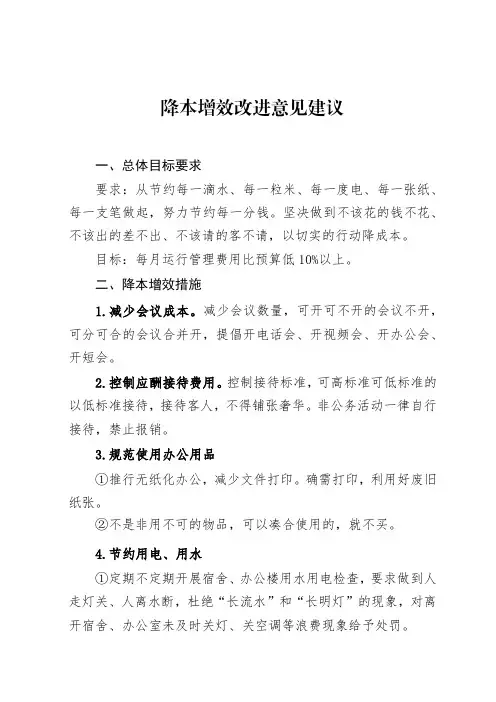 降本增效改进意见建议
