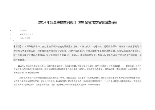 2014年安全事故案例统计 300余名地方官被追责